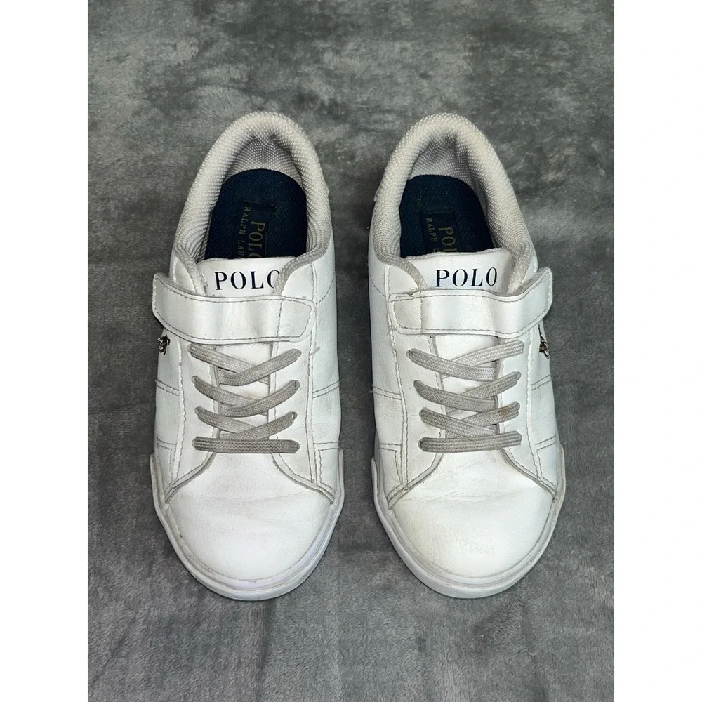 Polo Ralph Lauren Theron III Sneakers Kids Size 2 White Hook and Loop Low‎ Top